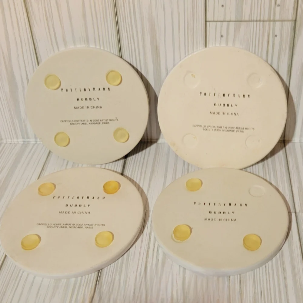 Vtg POTTERY BARN Bubbly Ceramic Coasters x4